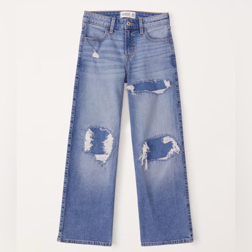 Girls gently worn wide leg distressed Denim. No visible wear.